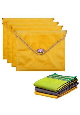 Yellow 4 Pieces Printed Saree Covers Organisers With Flap Closure