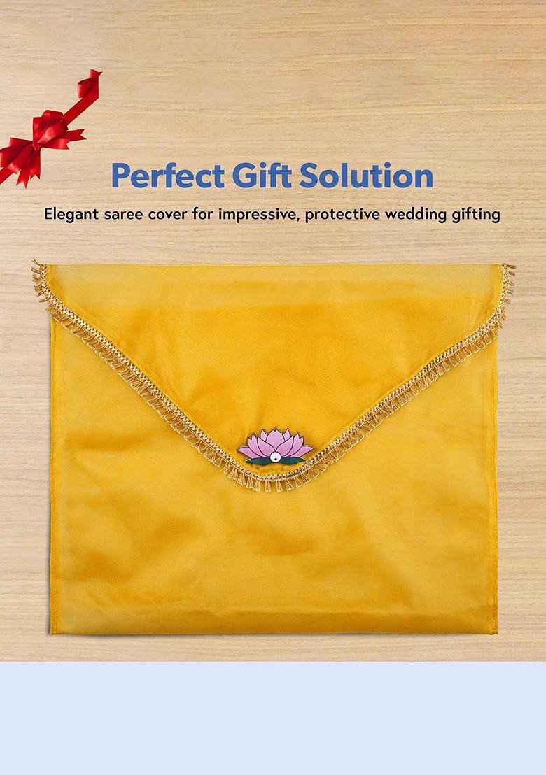 Yellow 4 Pieces Printed Saree Covers Organisers With Flap Closure