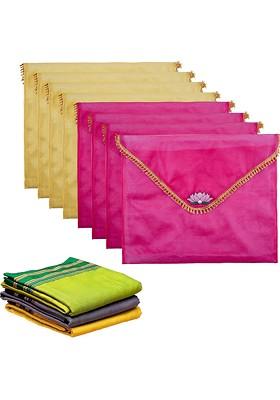 Pink 8 Pieces Printed Saree Covers Organisers With Flap Closure