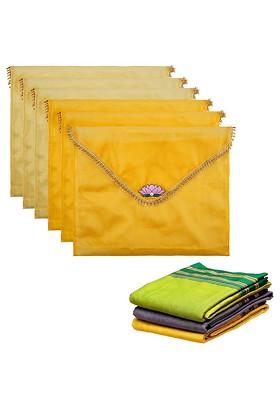 Yellow 6 Pieces Printed Saree Covers Organisers With Flap Closure