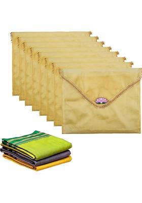Gold Toned And Pink 8 Pieces Printed Organza Saree Covers With Flap Closure