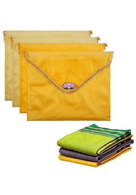 Yellow 4 Pieces Printed Saree Covers Organisers With Flap Closure