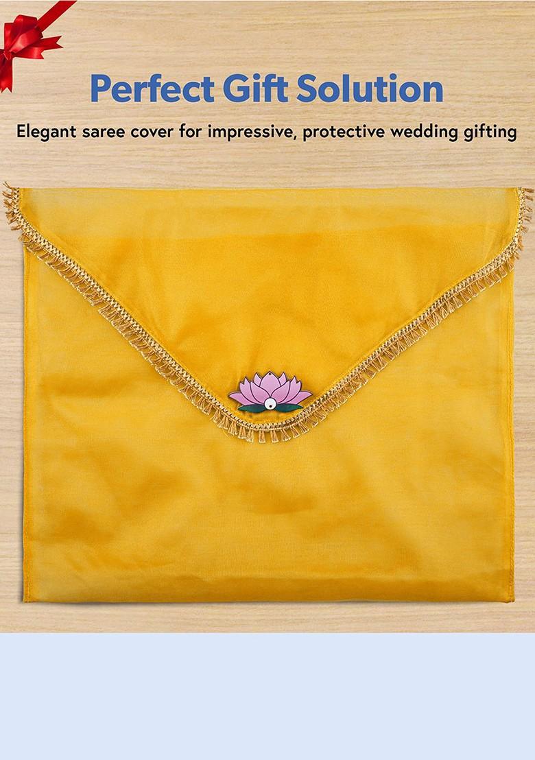 Yellow 4 Pieces Printed Saree Covers Organisers With Flap Closure