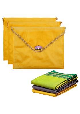 Yellow 3 Pieces Printed Saree Covers Organisers With Flap Closure
