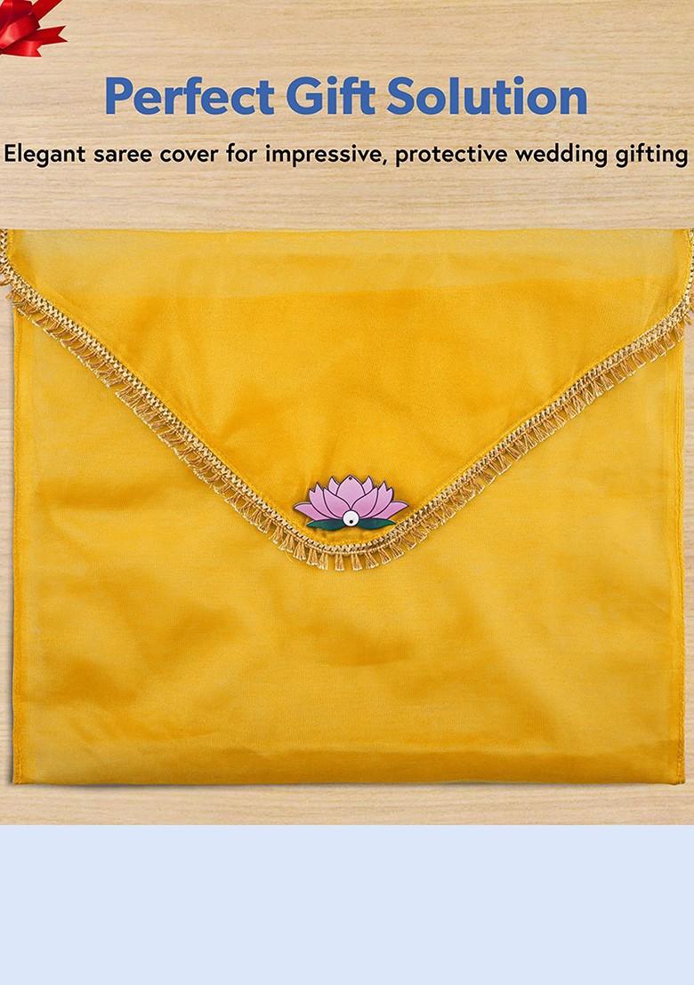 Yellow And Pink 8 Pieces Printed Saree Covers Organisers With Flap Closure