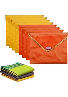 Orange Colored 8 Pieces Printed Saree Covers Organisers With Flap Closure