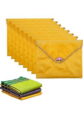 Yellow 8 Pieces Printed Saree Covers Organisers With Flap Closure