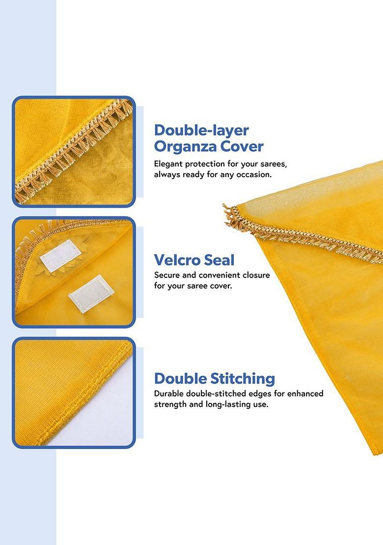 Yellow 8 Pieces Printed Saree Covers Organisers With Flap Closure