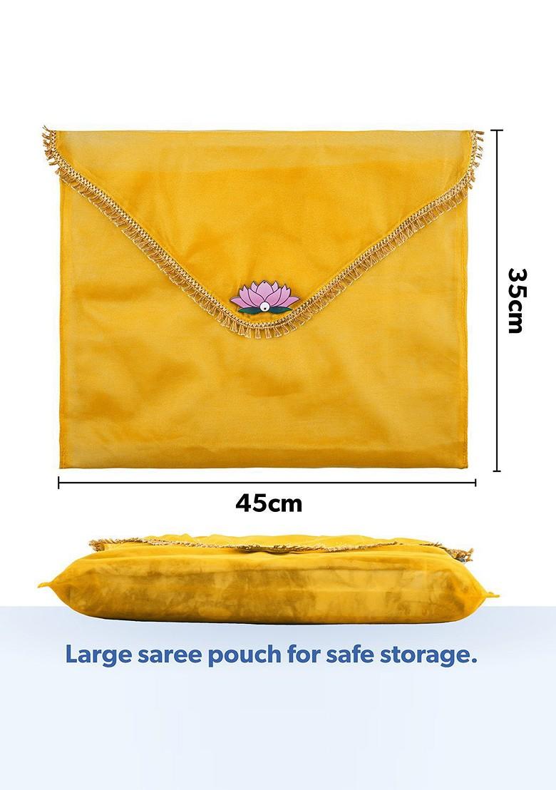 Yellow 8 Pieces Printed Saree Covers Organisers With Flap Closure
