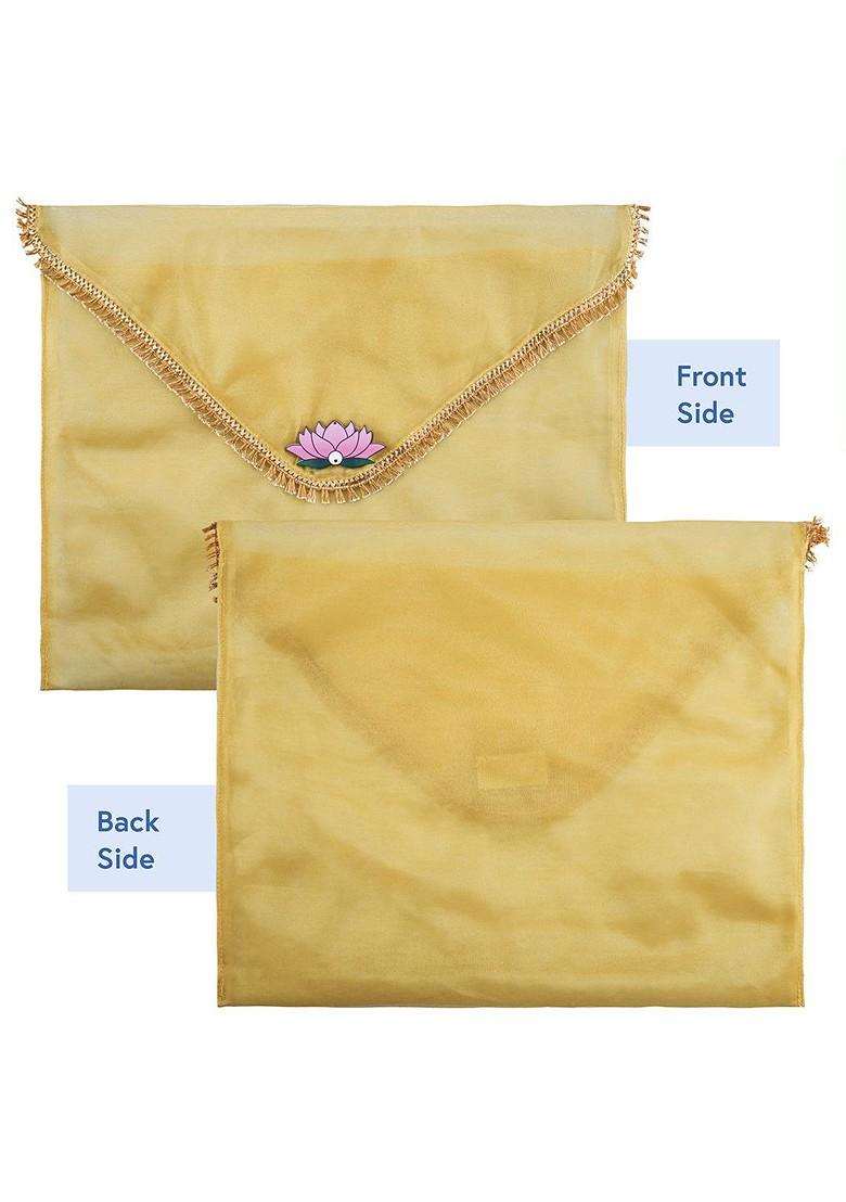 Orange Colored 4 Pieces Printed Saree Covers Organisers With Flap Closure