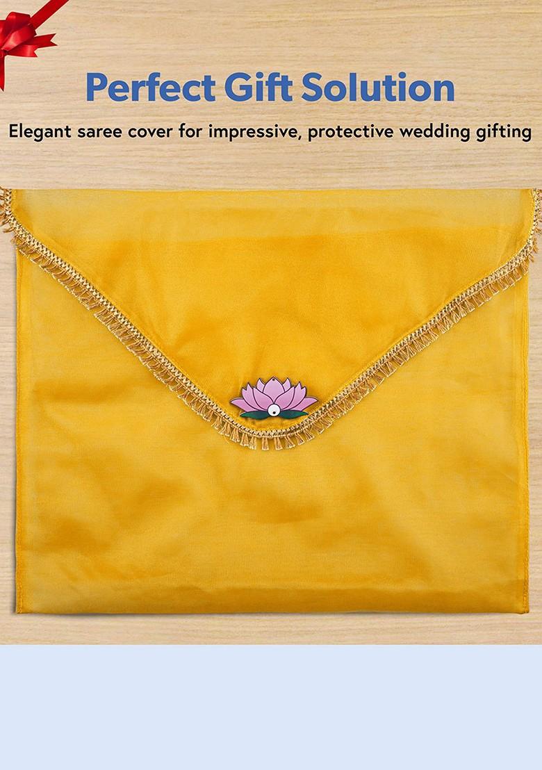 Yellow 2 Pieces Printed Saree Covers Organisers With Flap Closure