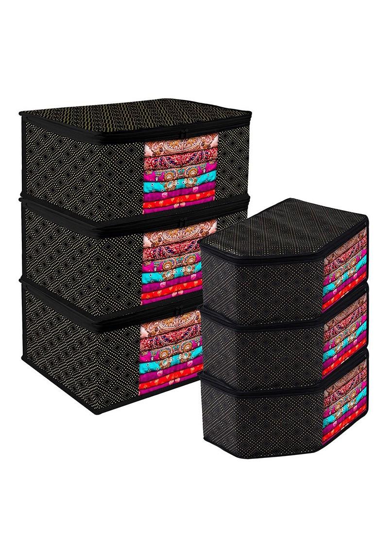 Black 6 Pieces Dot Printed Regular Multi Utility Organisers