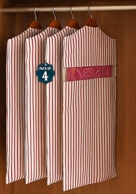 Maroon Set Of 4 Mesh Cotton Hanging Saree Covers Multi Utility Organisers