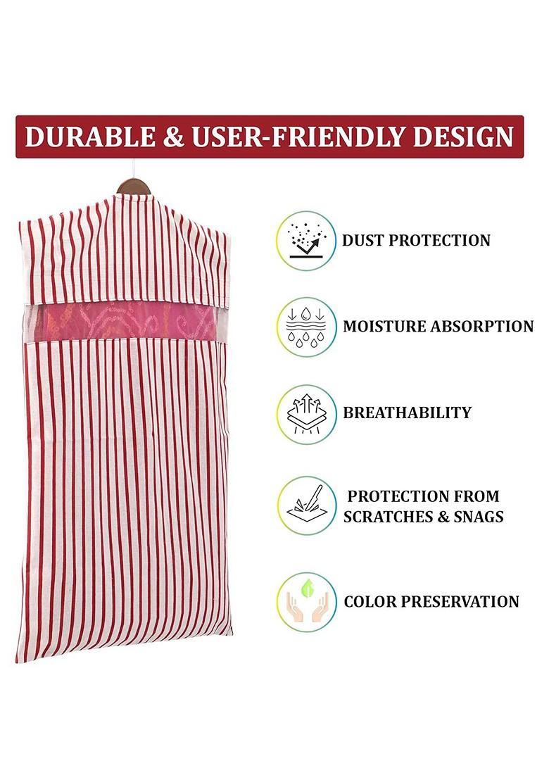 Maroon Set Of 4 Mesh Cotton Hanging Saree Covers Multi Utility Organisers