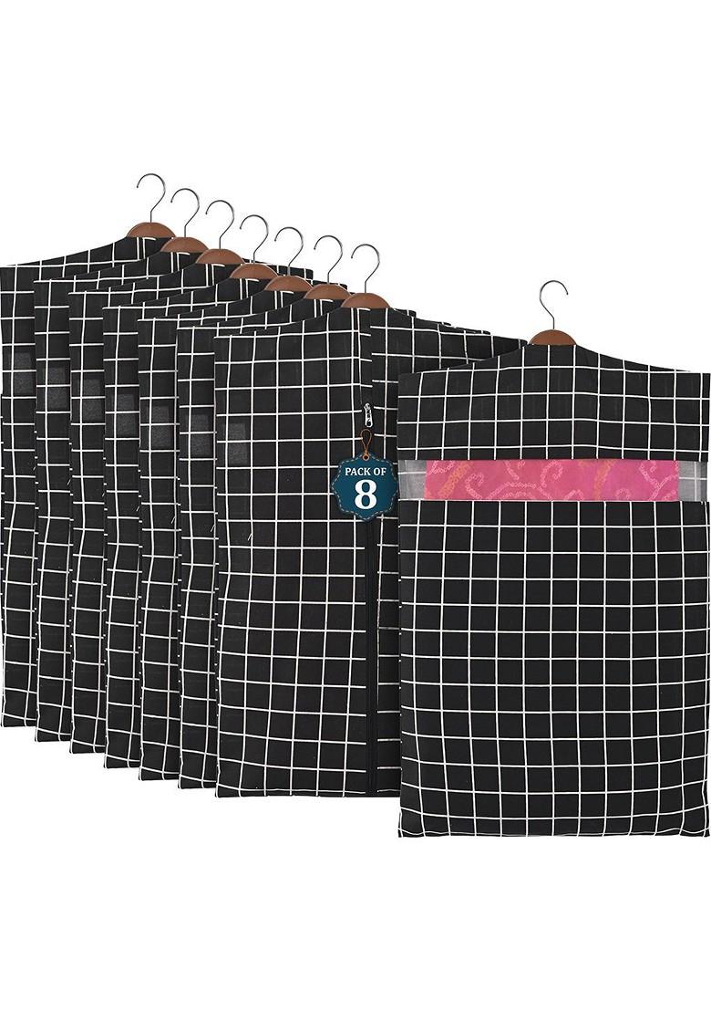 Black Set Of 8 Regular Cotton Hanging Sareecover Multi Utility Organisers