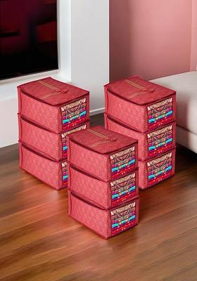 Maroon And Gold Toned 9 Pieces Regular Saree Organisers