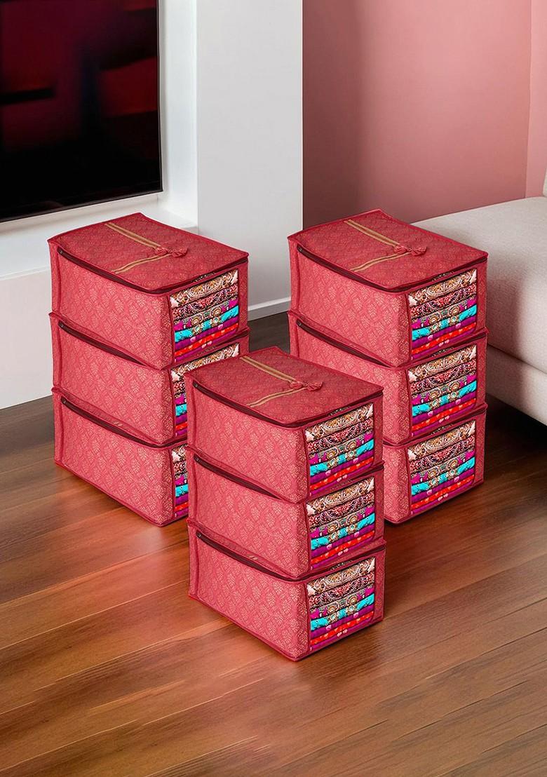 Maroon And Gold Toned 9 Pieces Regular Saree Organisers