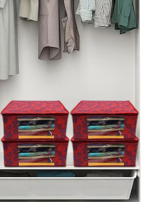 Red 9 Pieces Printed Foldable Saree Covers