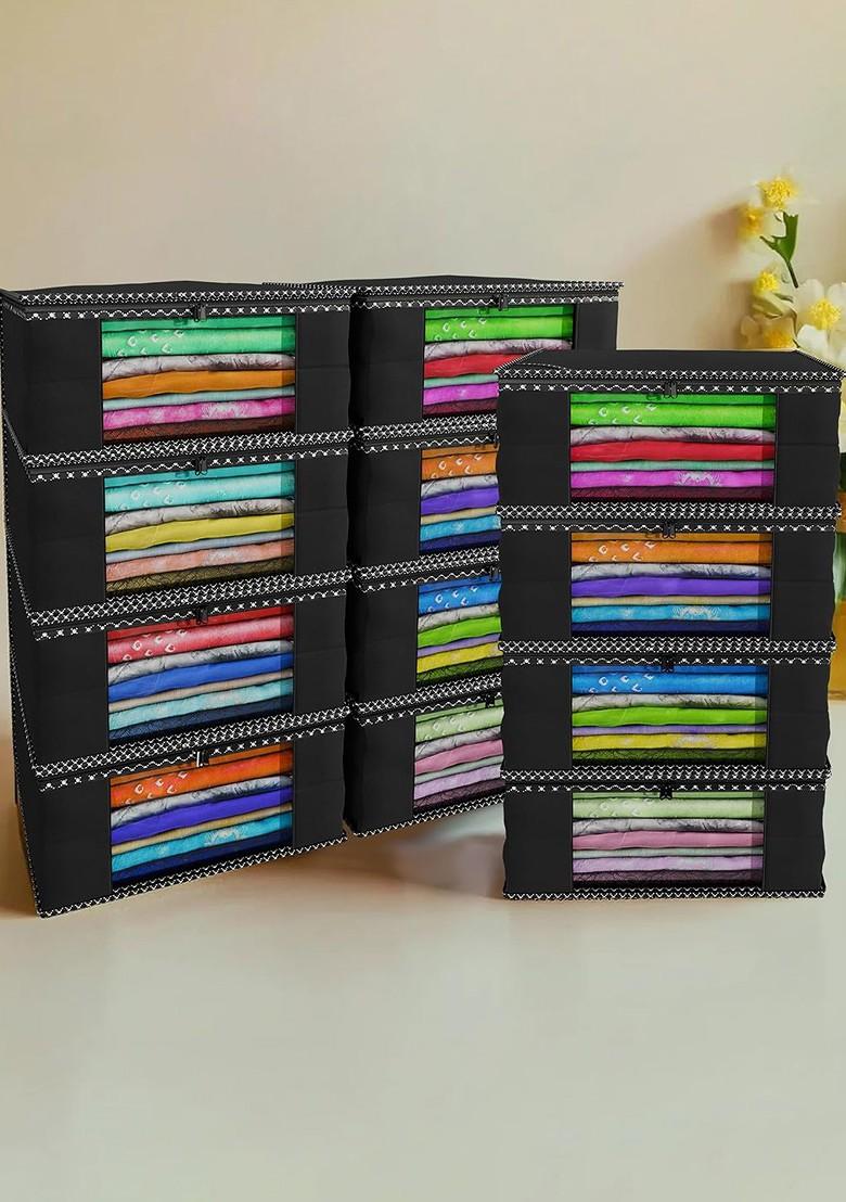 Black 12 Pieces Non Woven Foldable Saree Covers