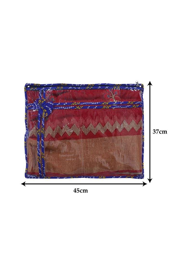 Set Of 12 Blue Printed Pvc Saree Organiser Covers - Indya