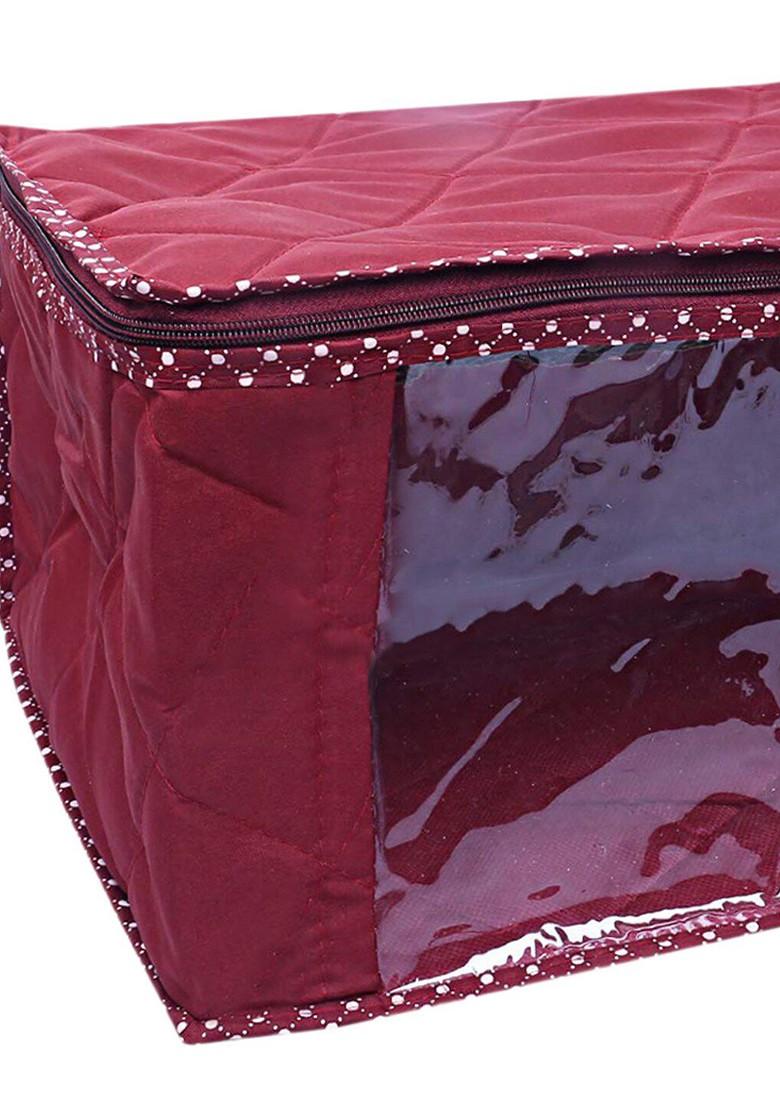 Set Of 3 Maroon Solid Saree Covers With Transparent Window