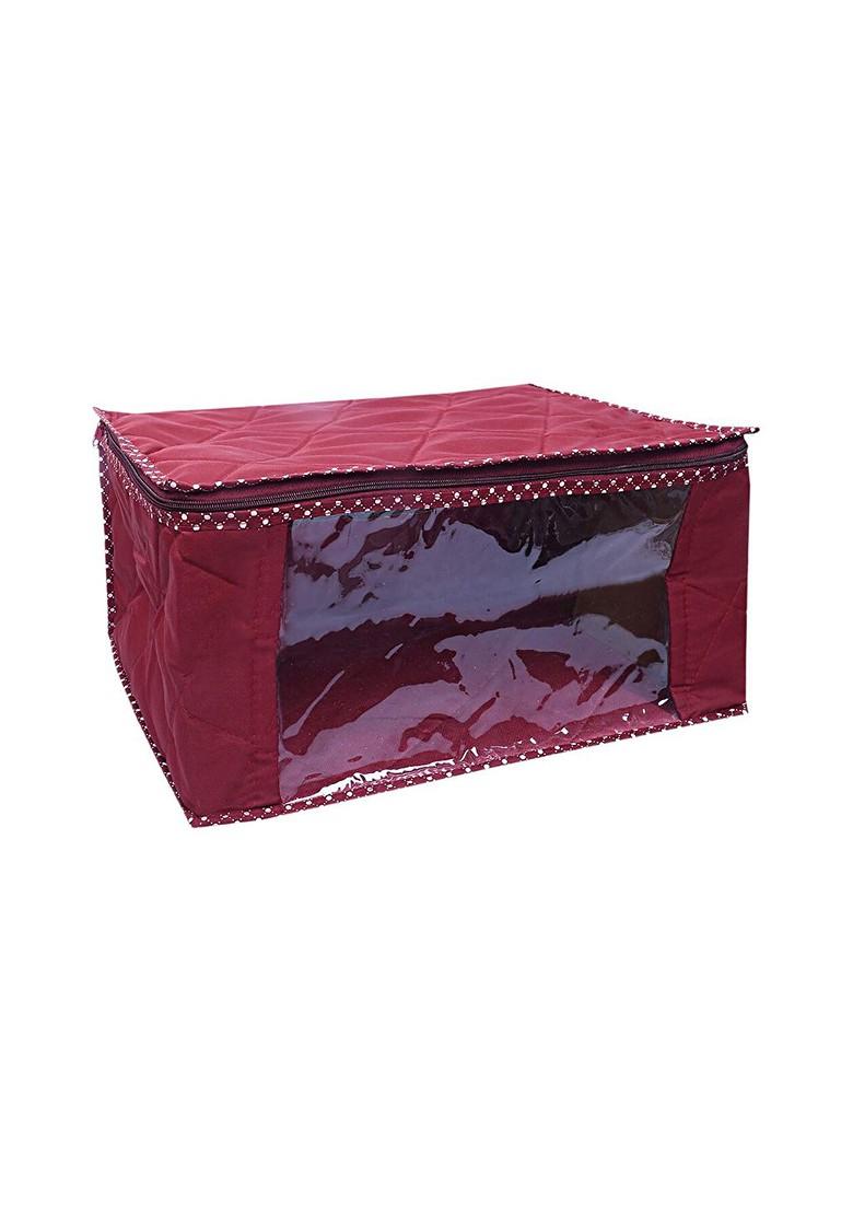Set Of 3 Maroon Solid Saree Covers With Transparent Window