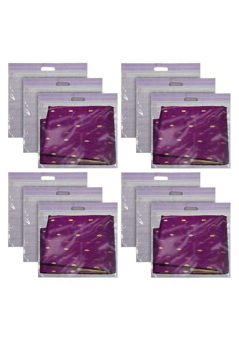 Set Of 12 Purple Transparent Single Saree Covers - Indya