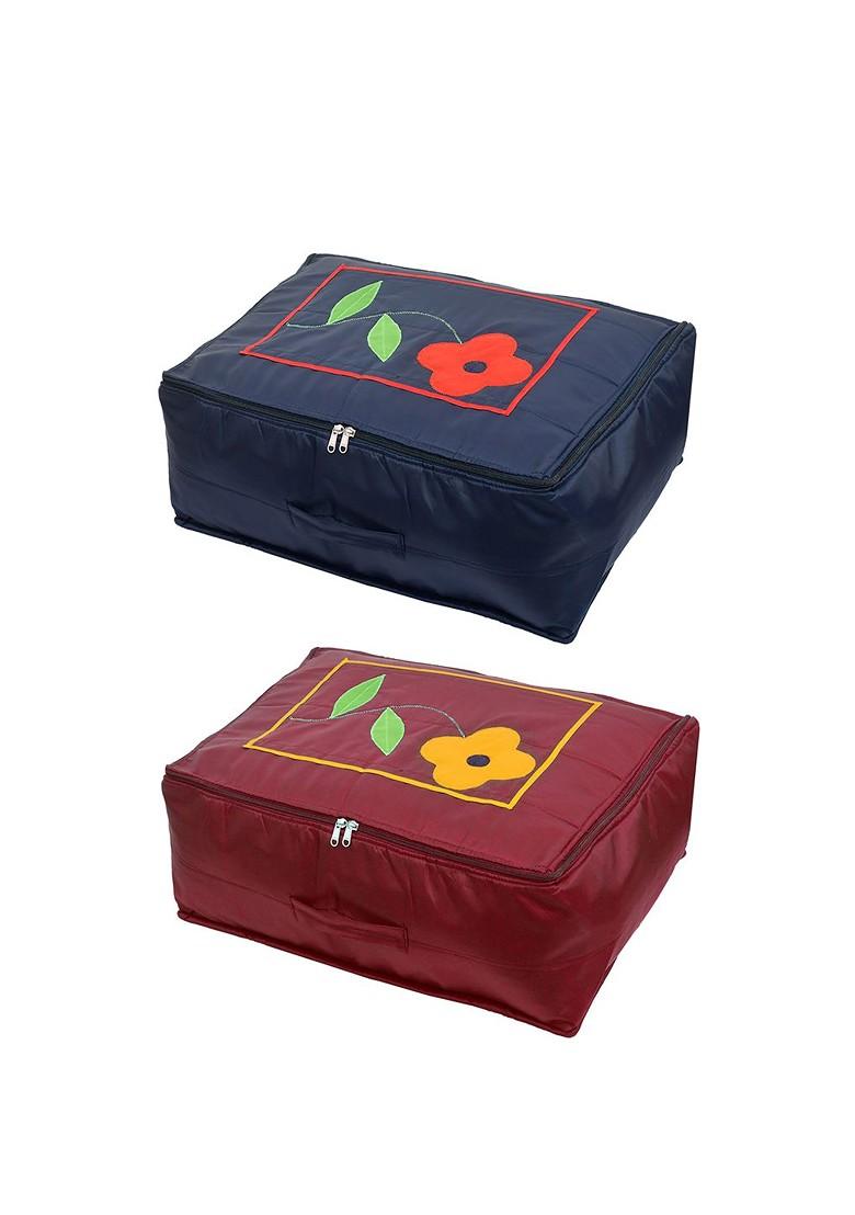 Pack Of 2 Navy Blue And Maroon Flower Print Foldable Saree Covers