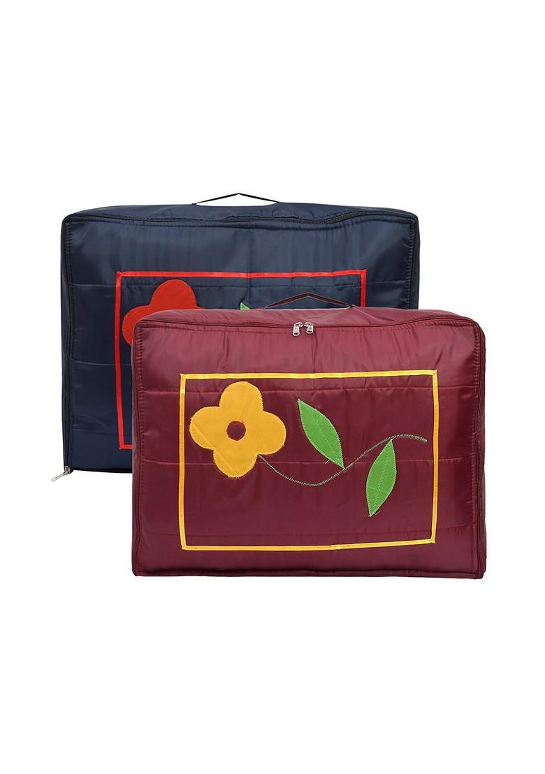 Pack Of 2 Navy Blue And Maroon Flower Print Foldable Saree Covers