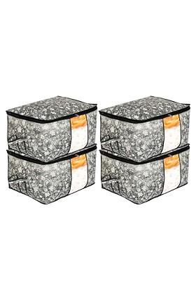 Set Of 4 Black And White Printed Saree Covers