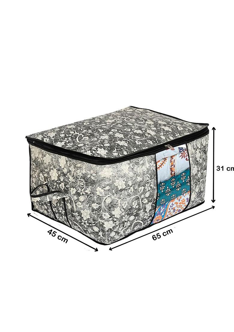 Set Of 4 Black And White Printed Saree Covers