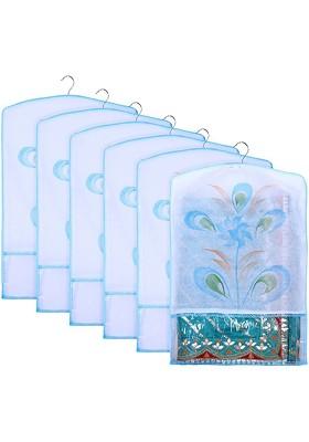 Blue And Transparent Set Of 6 Printed Hanging Saree Covers