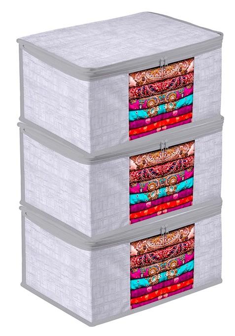 Grey And Transparent 3 Pieces Printed Jute Saree Covers