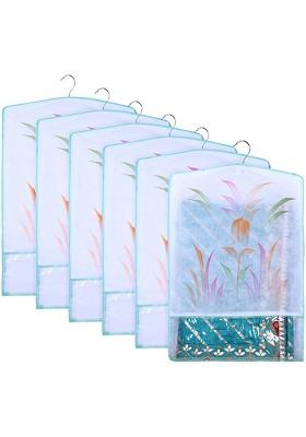 Green And Transparent Set Of 6 Printed Hanging Saree Covers