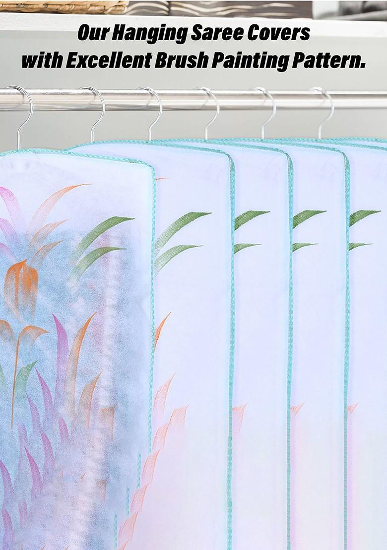 Green And Transparent Set Of 6 Printed Hanging Saree Covers