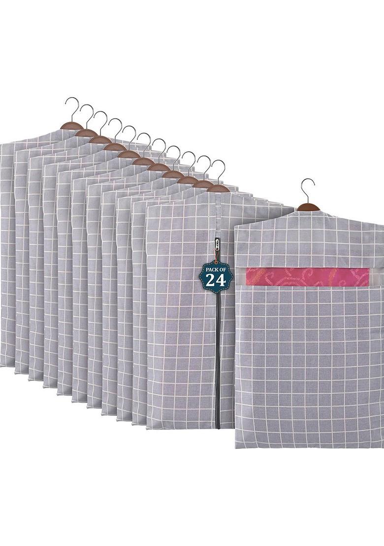 Grey Set Of 24 Cotton Hanging Saree Covers Multi Utility Organisers