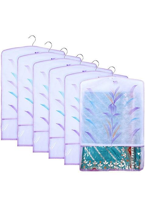 Purple And Transparent Set Of 6 Printed Hanging Saree Covers
