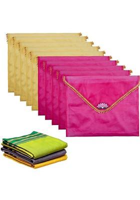 Pink And Gold 10 Pieces Printed Saree Covers Organisers With Flap Closure