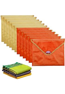 Orange Colored 12 Pieces Printed Saree Covers Organisers With Closure