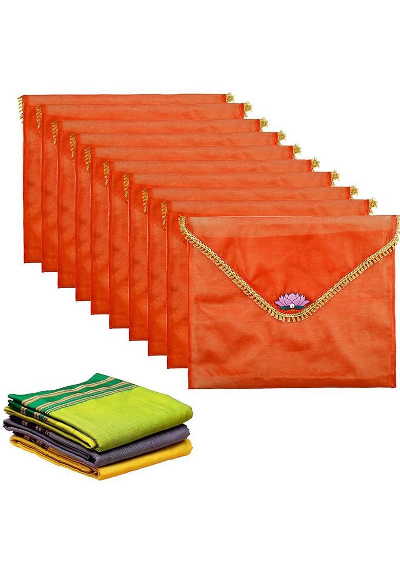 Orange Colored 10 Pieces Saree Covers Organisers With Flap Closure