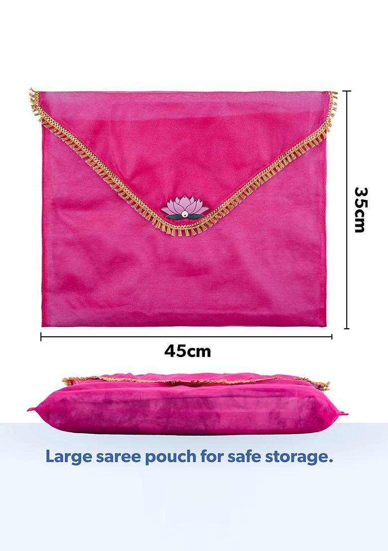 Yellow And Pink 10 Pieces Printed Saree Covers Organisers With Flap Closure