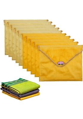 Yellow And Gold Toned 10 Pieces Printed Organza Saree Covers With Closure