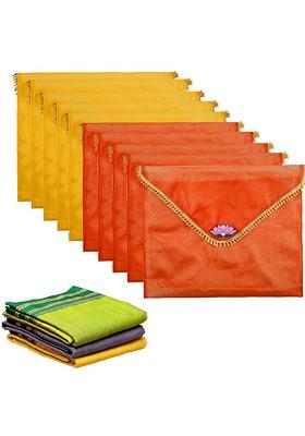 Orange Colored 10 Pieces Printed Saree Covers Organisers With Closure