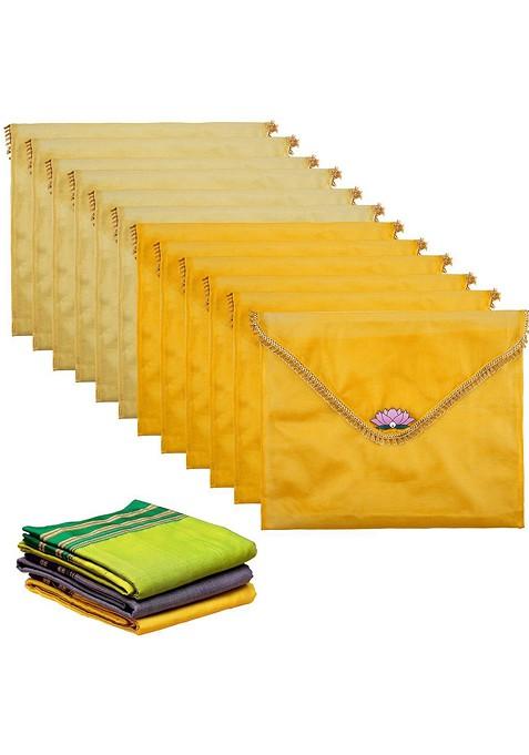 Yellow 12 Pieces Printed Saree Covers Organisers With Flap Closure