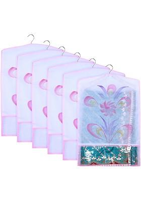 Pink And Transparent Set Of 6 Printed Hanging Saree Covers