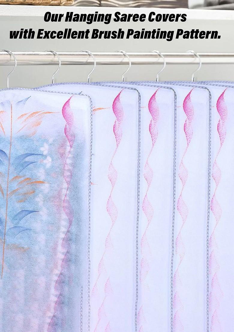 Grey And Transparent Set Of 6 Printed Hanging Saree Covers