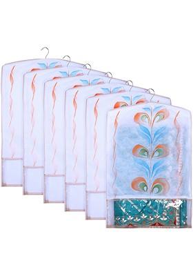 Peach Coloured And Transparent Set Of 6 Printed Hanging Saree Covers