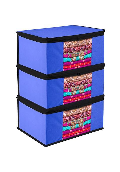 Blue And Black 3 Pieces Saree Covers With Zip