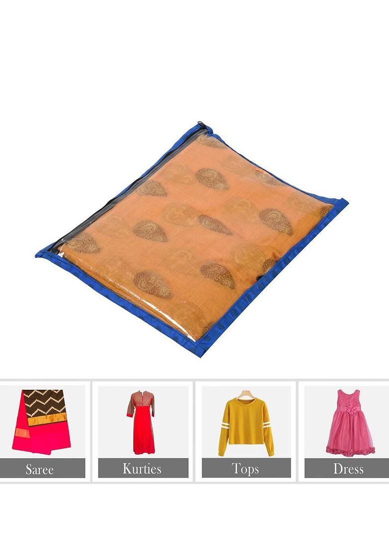 Blue And Black 6 Pieces Polka Dots Printed Saree Covers With Zip