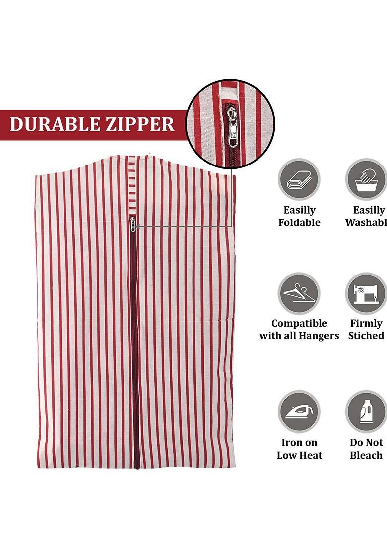 Maroon Set Of 24 Striped Cotton Multi Utility Saree Covers Organisers